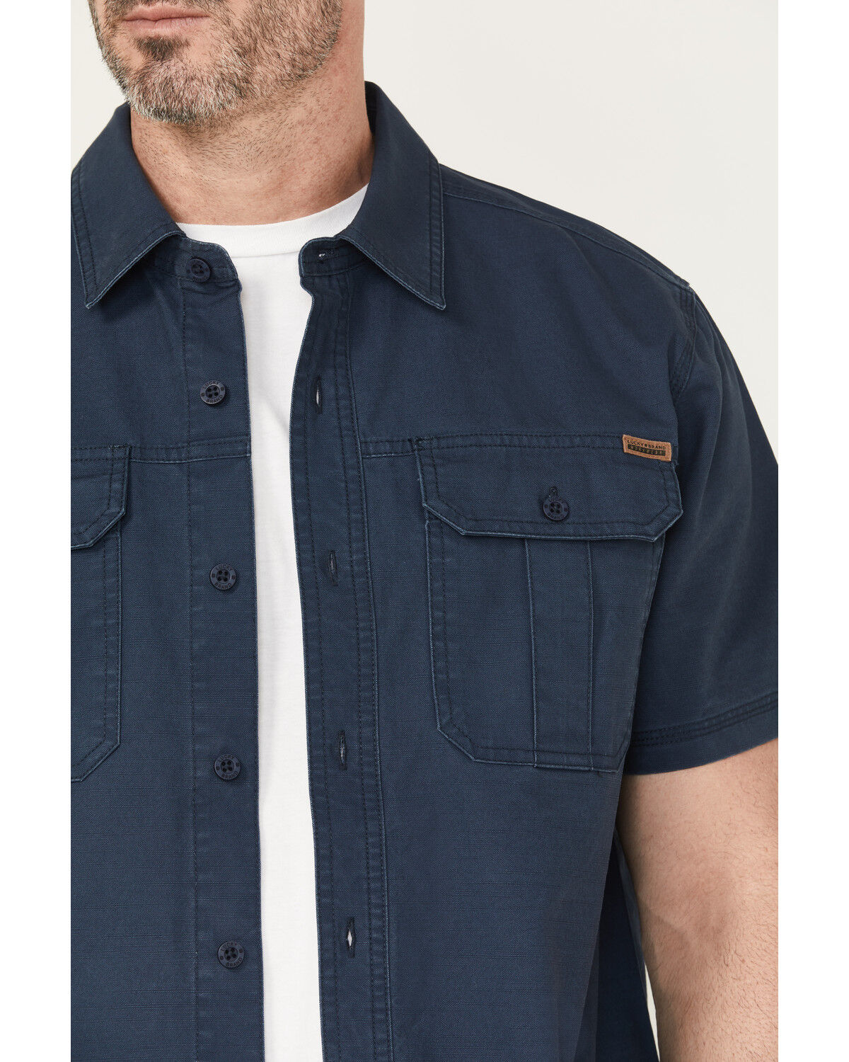 Image #3 - Lucky Brand Workwear Men's Slub Canvas Short Sleeve Button-Down Work Shirt, Blue, hi-res