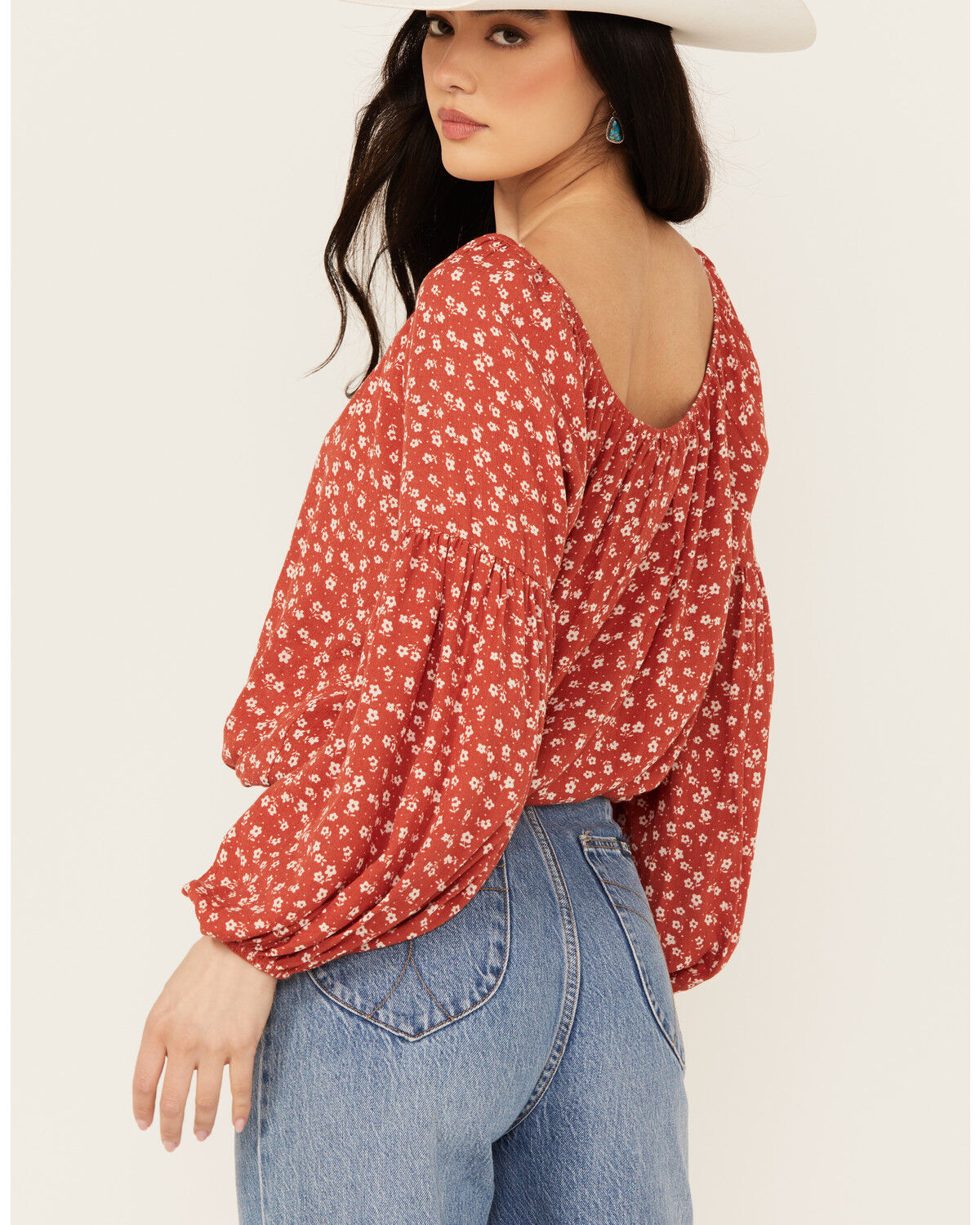 Image #4 - Wild Moss Women's Ditzy Floral Print Long Sleeve Shirt, Rust Copper, hi-res