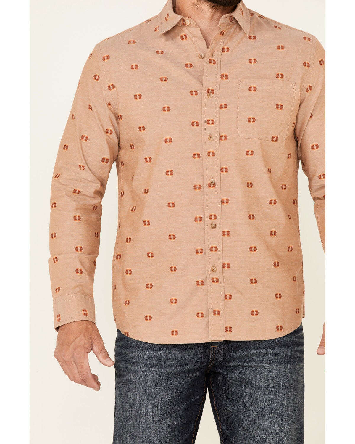 Image #3 - Pendleton Men's All-Over Dobby Chambray Long Sleeve Button-Down Western Shirt, Tan, hi-res