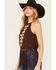 Image #2 - Shyanne Women's Embroidered Fringe Hem Crinkle Top, Dark Brown, hi-res