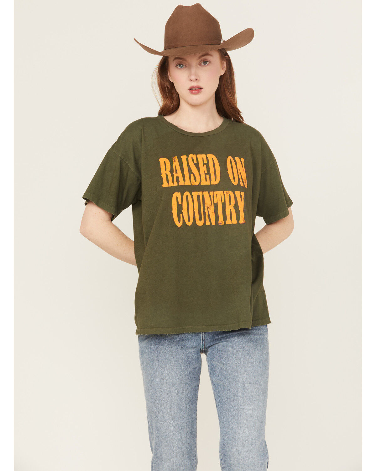 Image #1 - Day Dreamer Women's Raised On Country Short Sleeve Graphic Tee, Green, hi-res