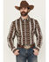 Image #1 - Wrangler Men's Checotah Southwestern Striped Print Long Sleeve Pearl Snap Western Shirt - Big, Brown, hi-res