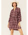 Image #4 - Wild Moss Women's Burgundy Long Sleeve Plaid Shirt Mini Dress, Burgundy, hi-res