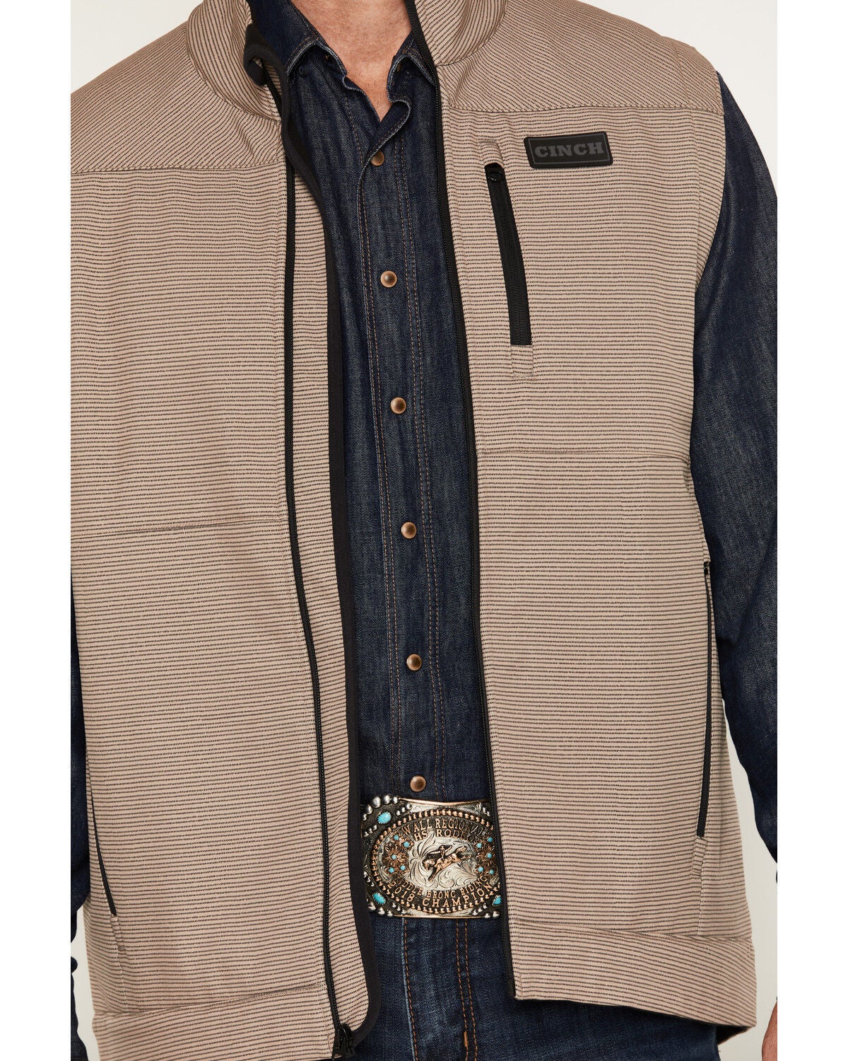 Image #3 - Cinch Men's Printed Concealed Carry Softshell Vest, Khaki, hi-res