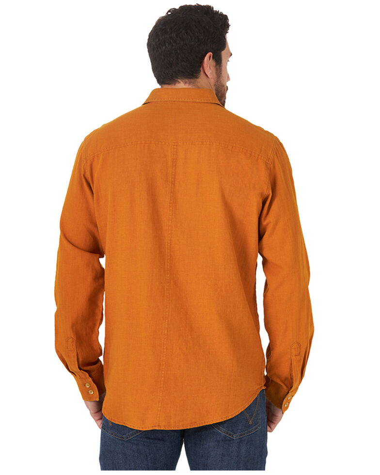 Wrangler Retro Premium Men's Solid Amber Long Sleeve Button-Down Western Shirt - Tall, Orange, hi-res