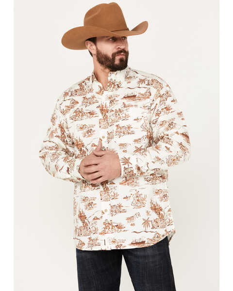 Image #1 - Ariat Men's Paniolo Aloha Stretch Classic Fit Long Sleeve Button-Down Western Shirt, Sand, hi-res