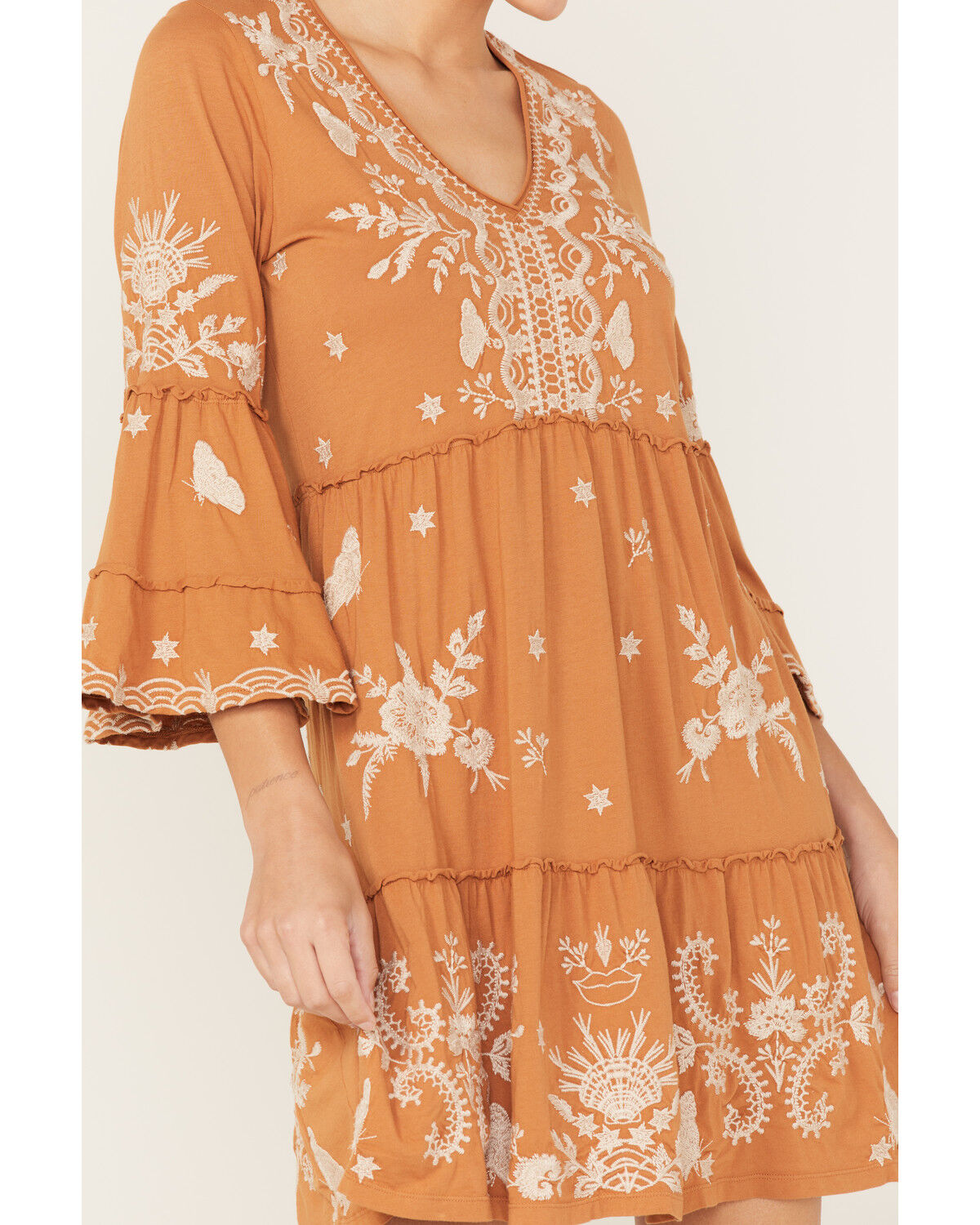Image #3 - Johnny Was Women's Arzella Floral Embroidered Knit Easy Tiered Mini Dress, Rust Copper, hi-res