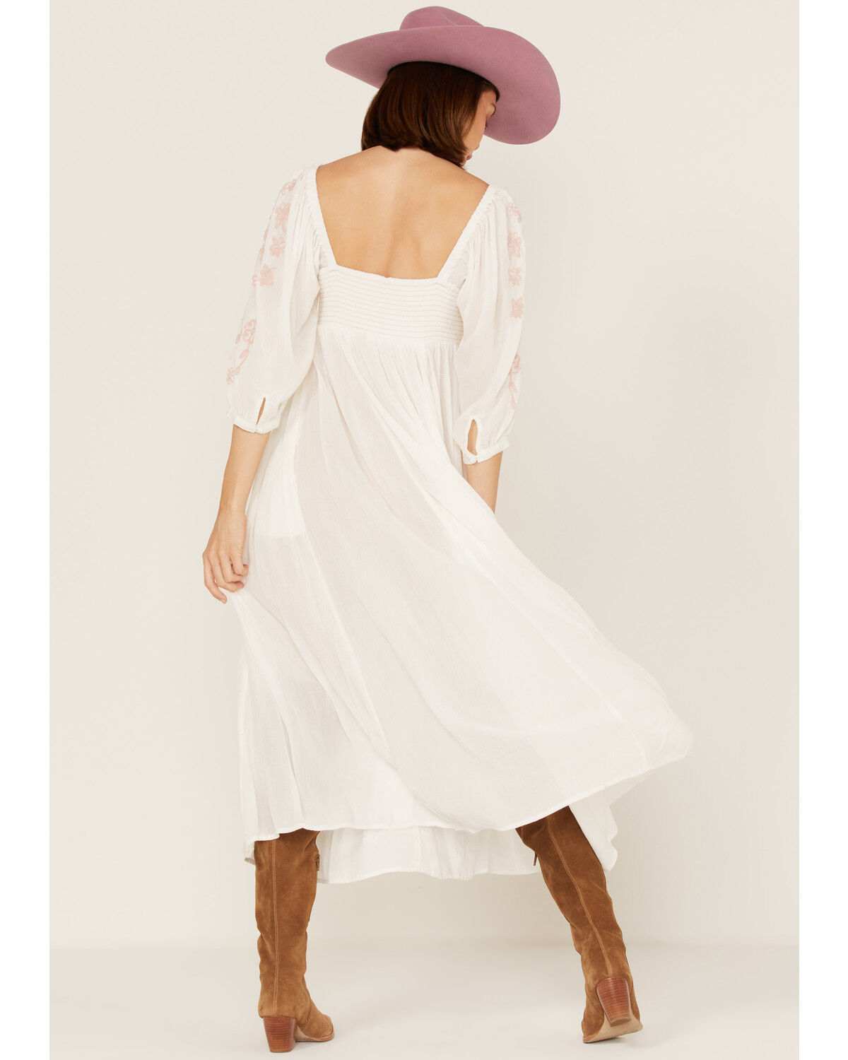 Image #4 - Free People Women's Wedgewood Embroidered Long Puff Sleeve Midi Dress, Ivory, hi-res