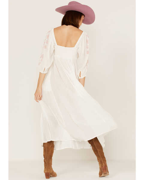 Image #4 - Free People Women's Wedgewood Embroidered Long Puff Sleeve Midi Dress, Ivory, hi-res