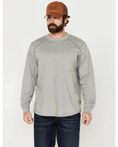 Hawx Men's FR Long Sleeve Pocket Work T-Shirt, Silver, hi-res