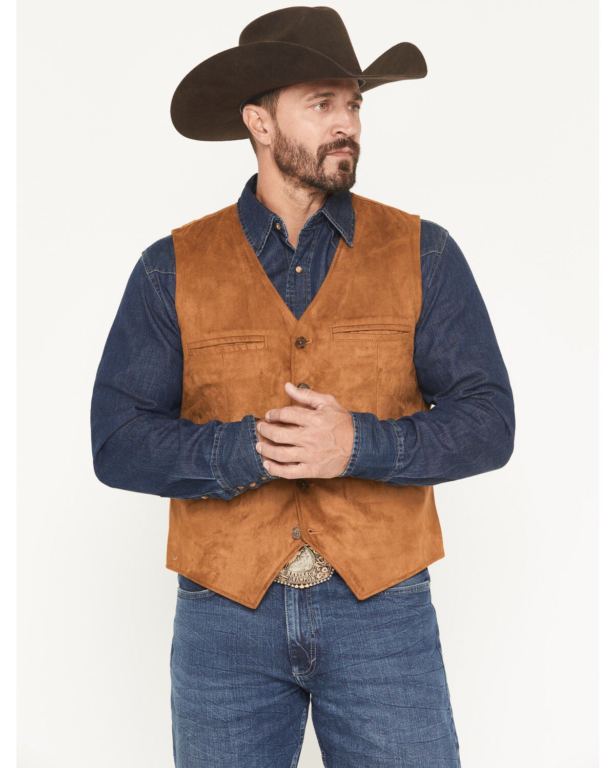 Cody James Men's Howard Faux Suede Button-Down Vest, Camel, hi-res