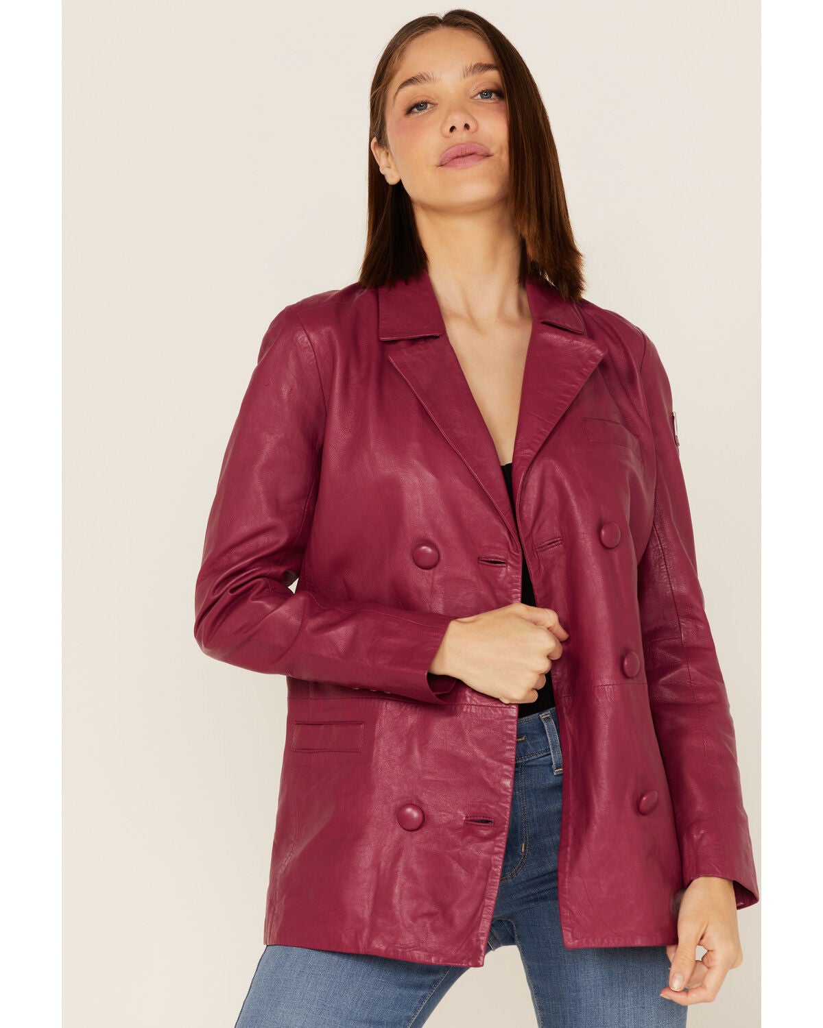 Mauritus Leather Women's Flora RF Leather Blazer, Magenta, hi-res