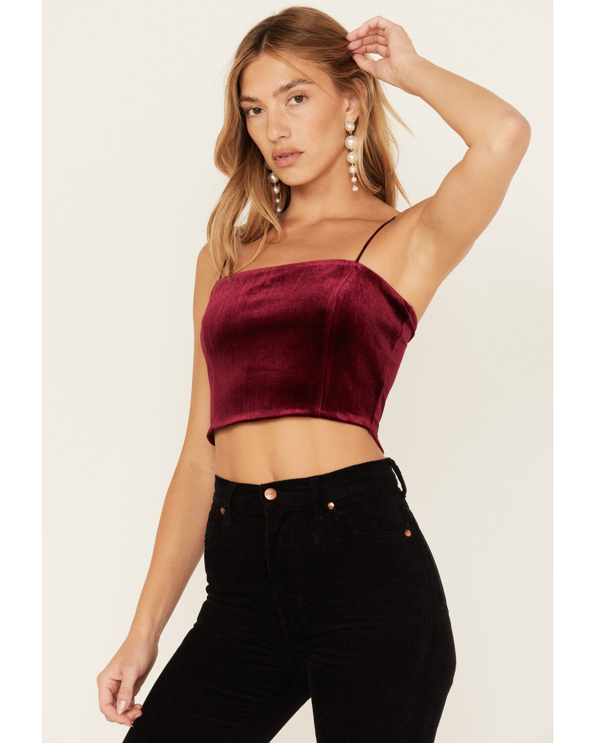 Image #1 - Sadie & Sage Women's Misty Velvet Crop Cami Top, Wine, hi-res