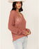 Image #2 - Cleo + Wolf Women's Blythe Deep V Weave Hooded Pullover, Peach, hi-res