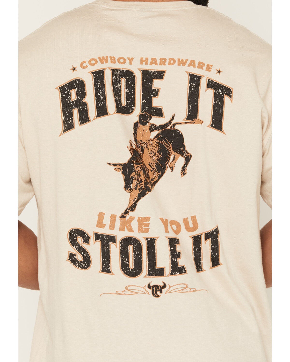 Image #4 - Cowboy Hardware Men's Ride It Like You Stole It Short Sleeve Graphic T-Shirt, Tan, hi-res