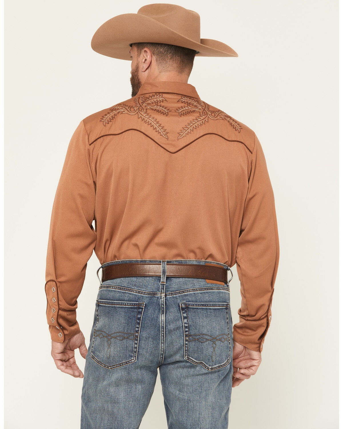 Image #4 - Scully Men's Embroidered Long Sleeve Snap Western Shirt - Big, Brown, hi-res