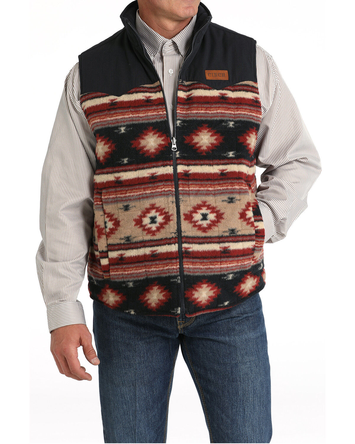 Image #2 - Cinch Men's Reversible Southwestern Print Quilted Vest - Big, Khaki, hi-res
