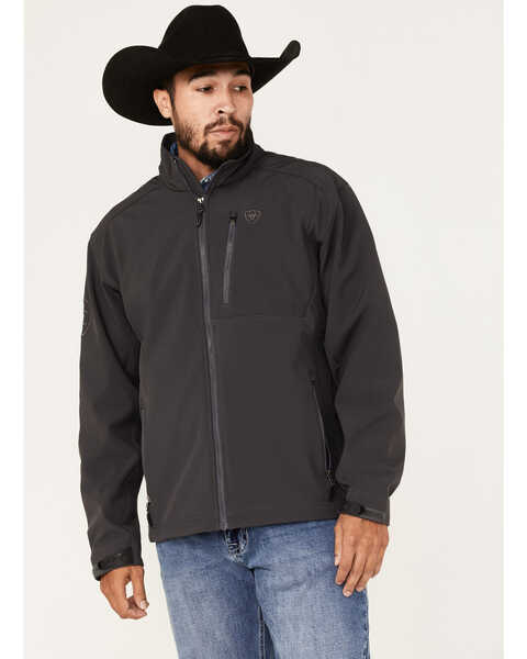 Image #1 - Ariat Men's Logo 2.0 Embroidered Zip Softshell Jacket - Tall, Dark Grey, hi-res
