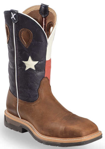 Twisted X Men's Lite Texas Flag Pull-On Work Boots - Steel Toe, Brown, hi-res