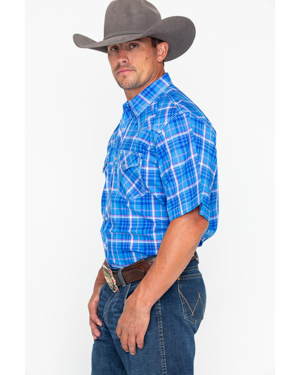 Image #3 - Wrangler 20X Men's Competition Advanced Comfort Plaid Print Short Sleeve Western Shirt, , hi-res