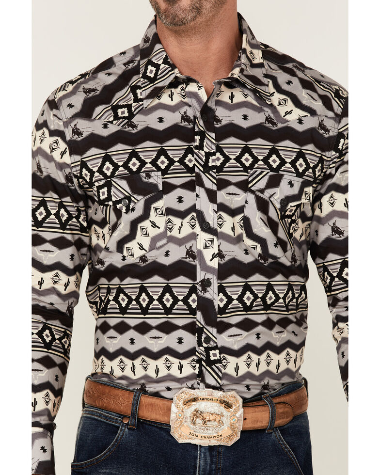 Dale Brisby Men's Charocal Southwestern Stripe Long Sleeve Snap Western Shirt , Charcoal, hi-res