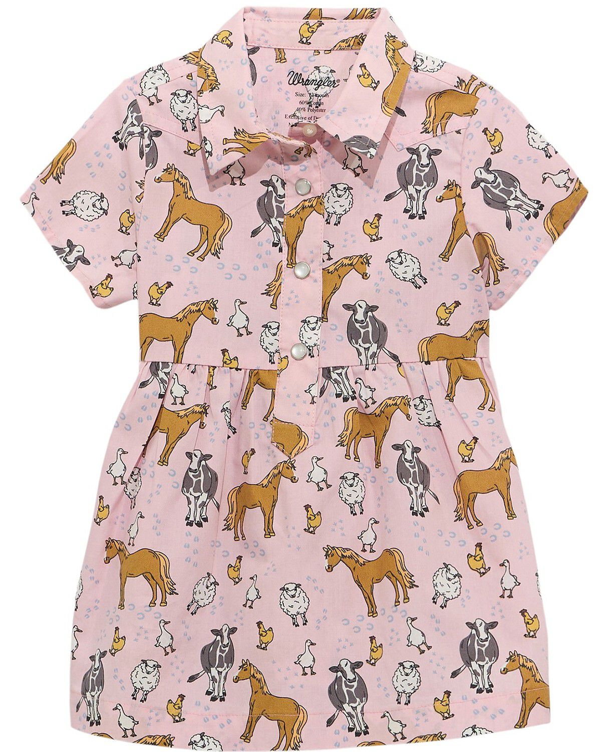 Wrangler Toddler Girls' Farm Animal Print Short Sleeve Snap Dress, Pink, hi-res