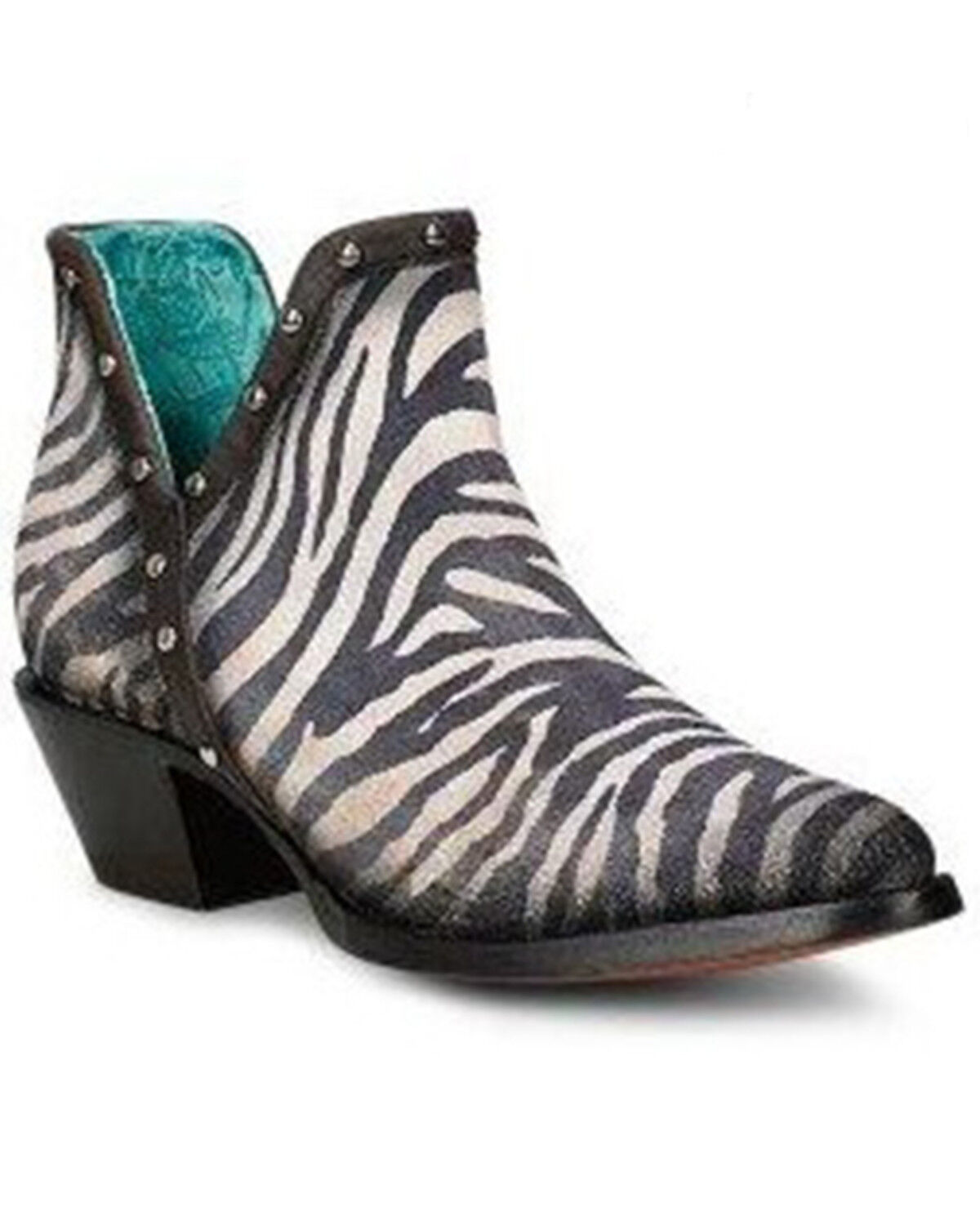 Image #1 - Corral Women's Zebra Print Studded Booties - Round Toe, Black/white, hi-res