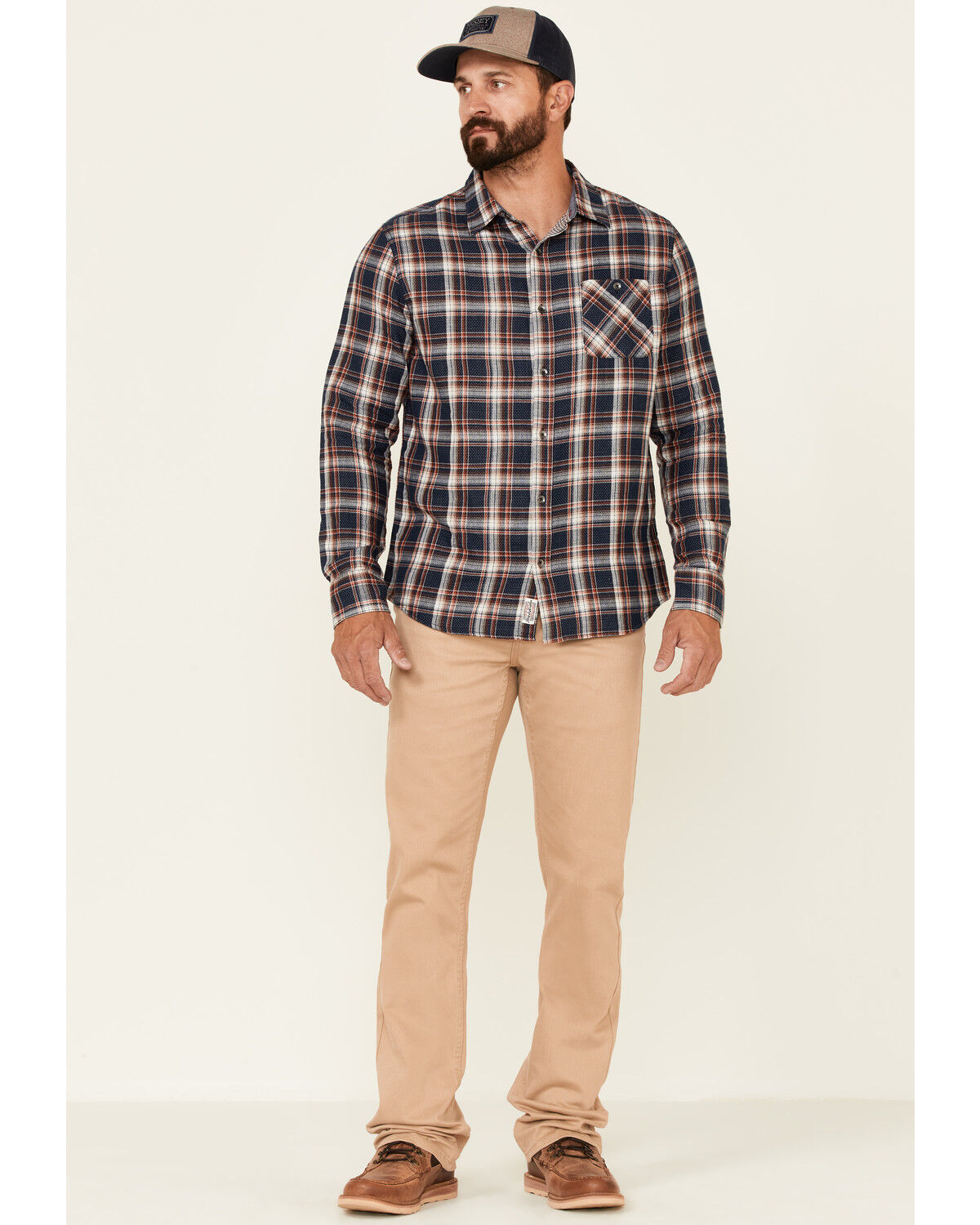 Image #2 - Flag & Anthem Men's Sarona Double Layer Dobby Plaid Long Sleeve Button Down Western Shirt, Navy, hi-res