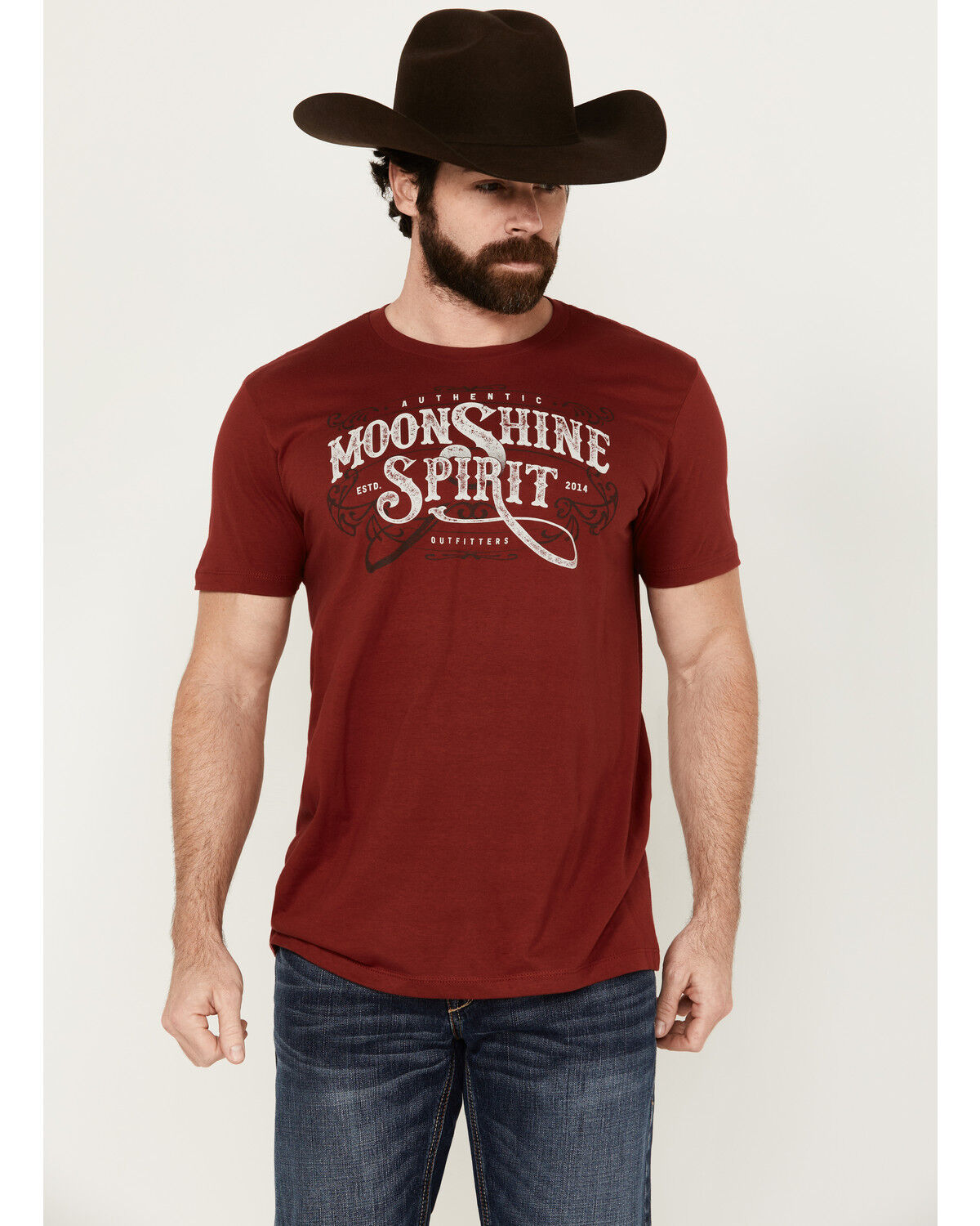 Image #1 - Moonshine Spirit Men's Authentic Short Sleeve Graphic T-Shirt, Burgundy, hi-res