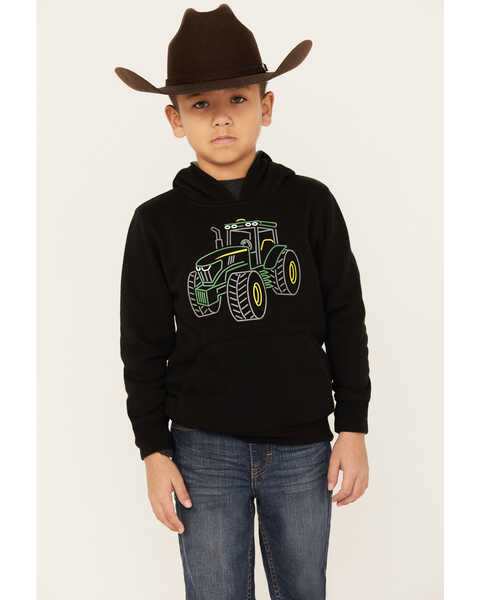 John Deere Boys' Tractor Graphic Fleece Hooded Sweatshirt - Sizes 5-7, Black, hi-res