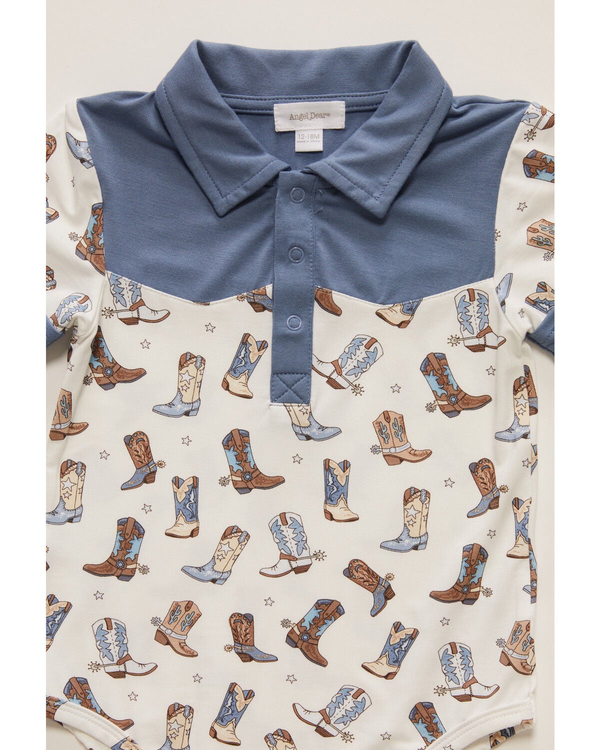 Image #2 - Angel Dear Infant Boys' Cowboy Boots Short Sleeve Onesie, White, hi-res
