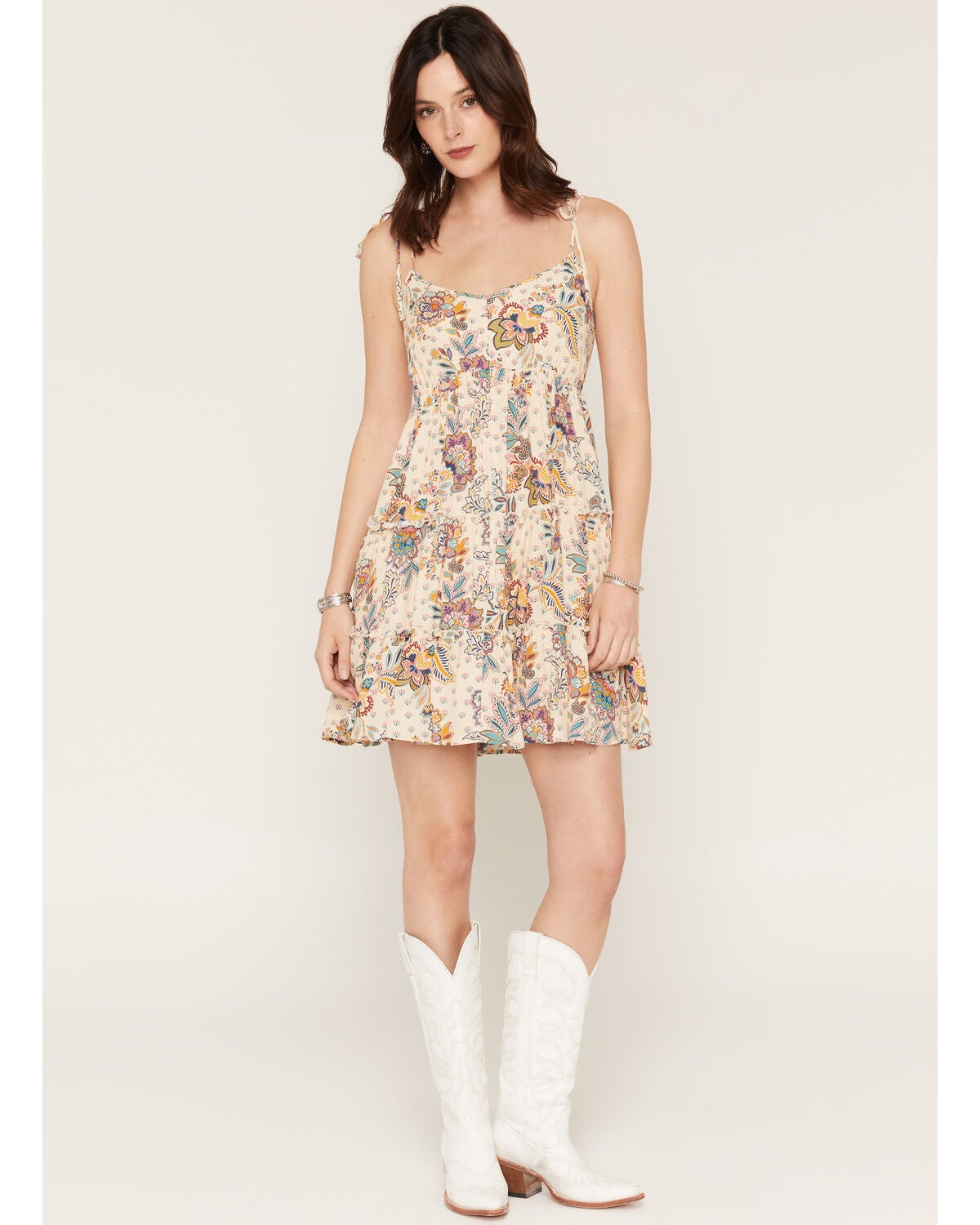 Shyanne Women's Leon Floral Print Mini Dress, Beige, hi-res