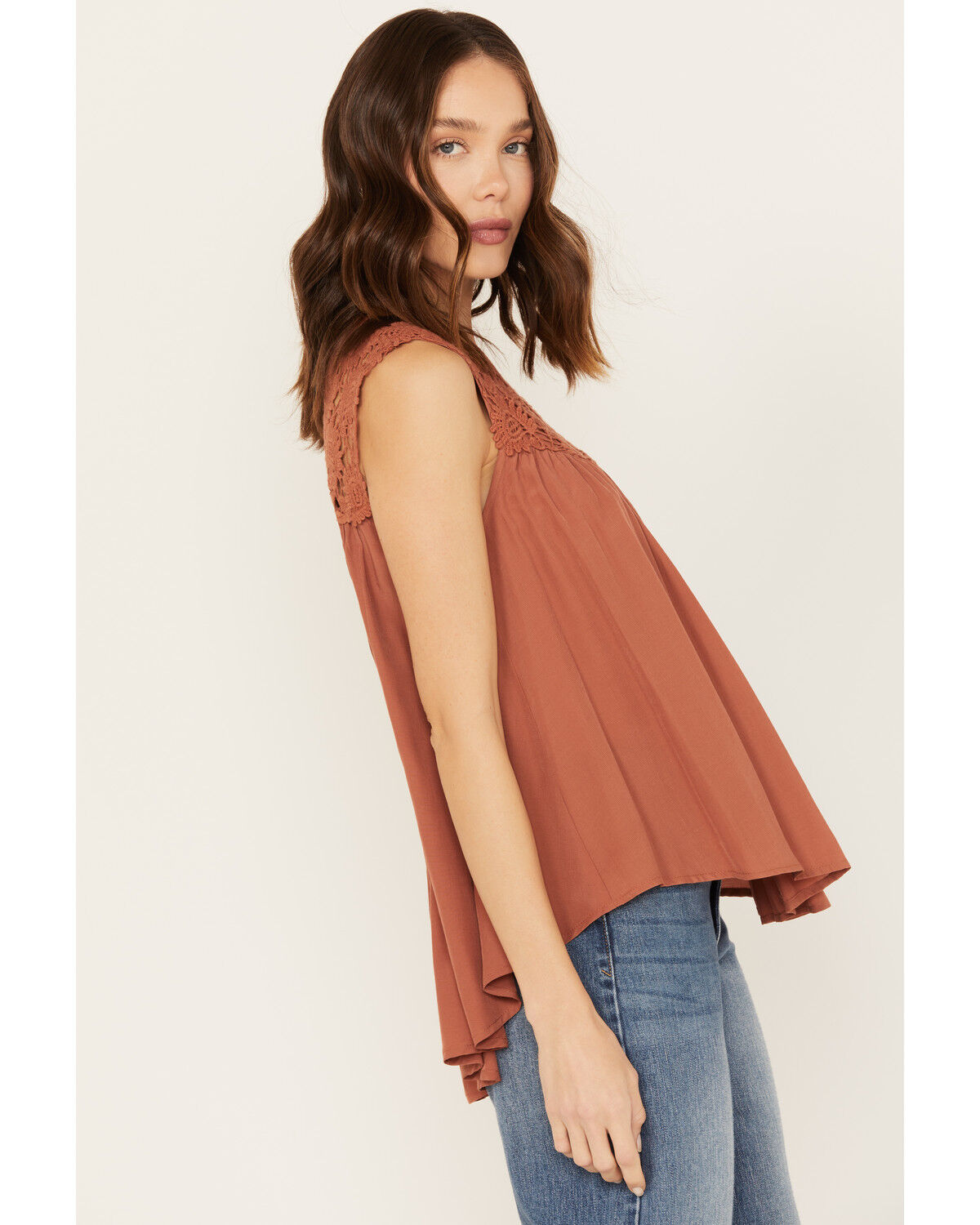 Image #2 - Molly Bracken Women's Crochet Sleeveless Peasant Top, Rust Copper, hi-res