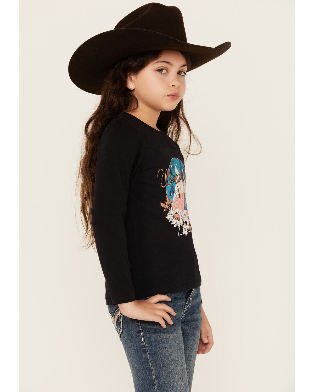 Image #2 - Wrangler Girls' Desert Scene Long Sleeve Graphic T-Shirt, Black, hi-res
