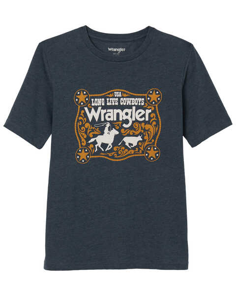 Wrangler Boys' Long Live Cowboys Short Sleeve Graphic T-Shirt, Navy, hi-res