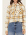 Image #3 - Cleo + Wolf Women's Cropped Flannel Hooded Shacket, Sand, hi-res