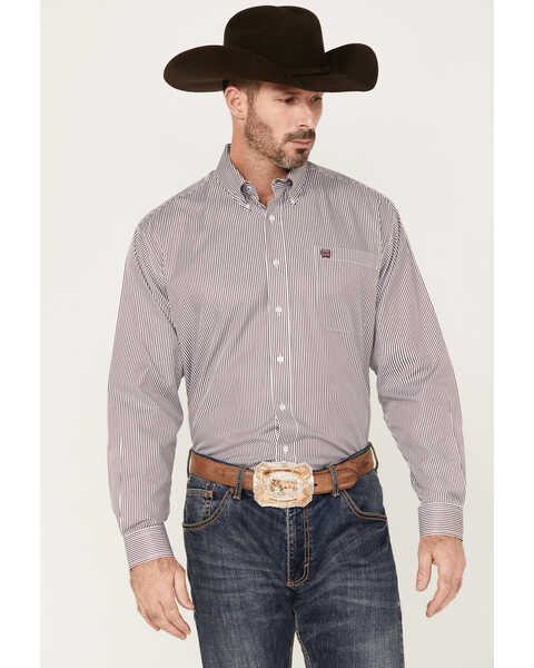 Cinch Men's Striped Long Sleeve Button-Down Western Shirt, Purple, hi-res