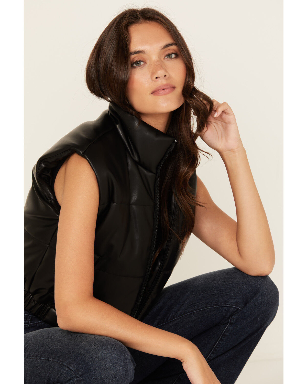 Image #1 - Stoosh Women's Faux Leather Puffer Vest, Black, hi-res