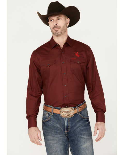 Image #2 - Rodeo Clothing Men's Mexico Logo Long Sleeve Snap Western Shirt, Burgundy, hi-res