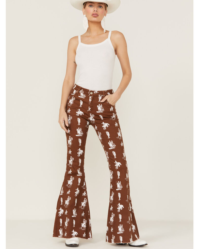 Ranch Dress'n Women's Buckaroo Print Super Flare Jeans, Rust Copper, hi-res