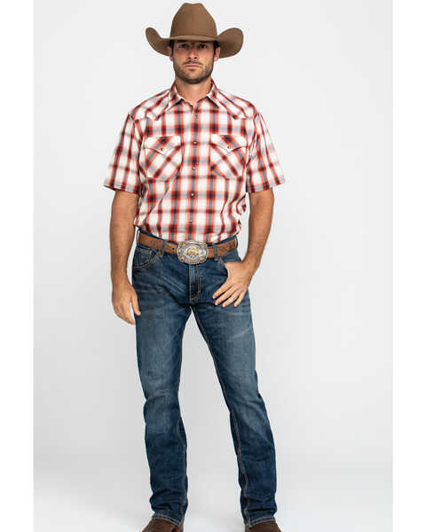 Pendleton Men's Red Frontier Plaid Short Sleeve Western Shirt , Red, hi-res