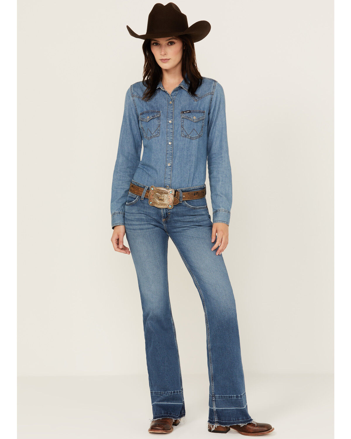 Image #1 - Wrangler Retro Women's Mae Medium Wash Mid Rise Stretch Trouser Jeans, Medium Wash, hi-res