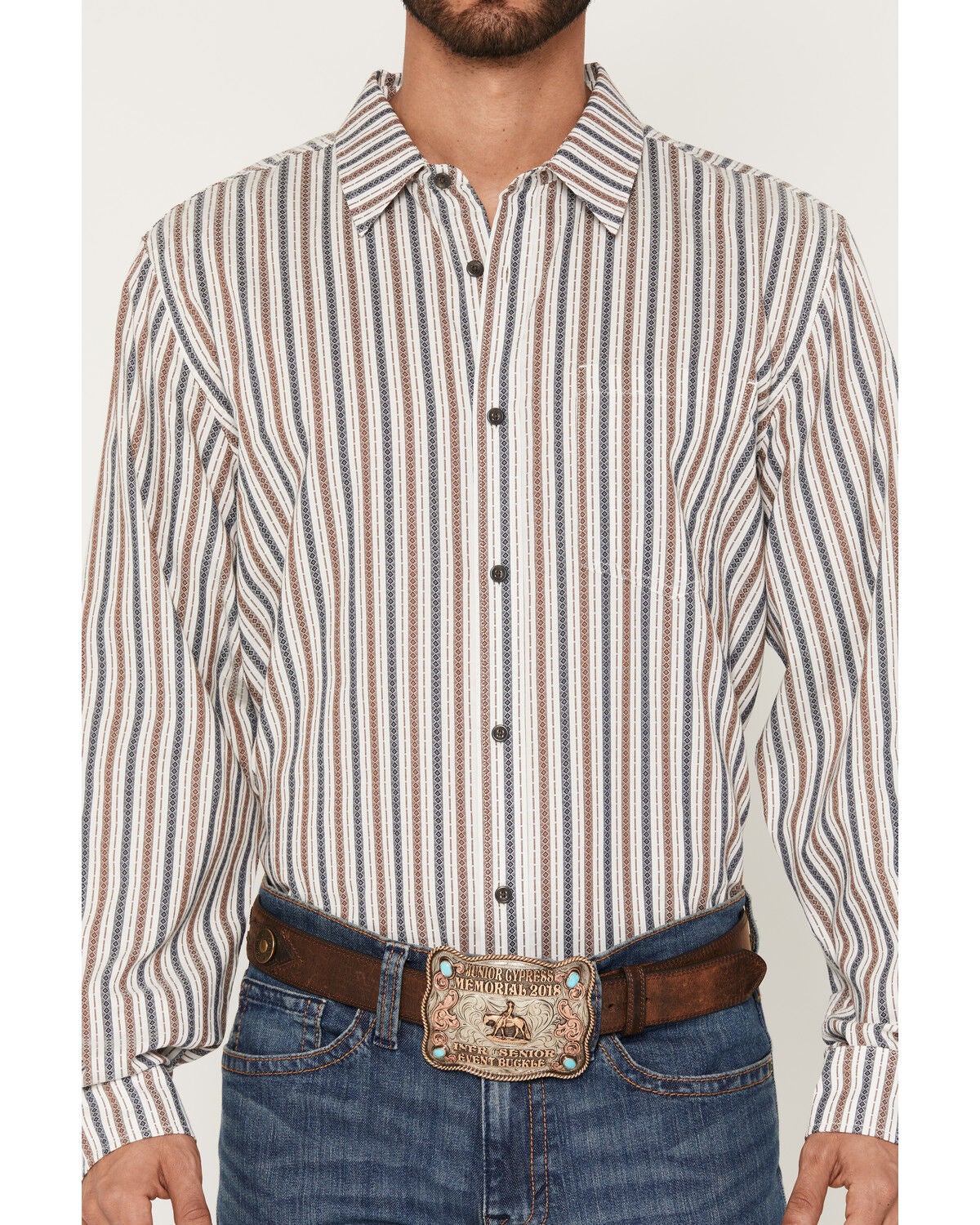 Image #3 - Gibson Trading Co Men's Stonestripe Vertical Striped Print Long Sleeve Button-Down Western Shirt, Natural, hi-res