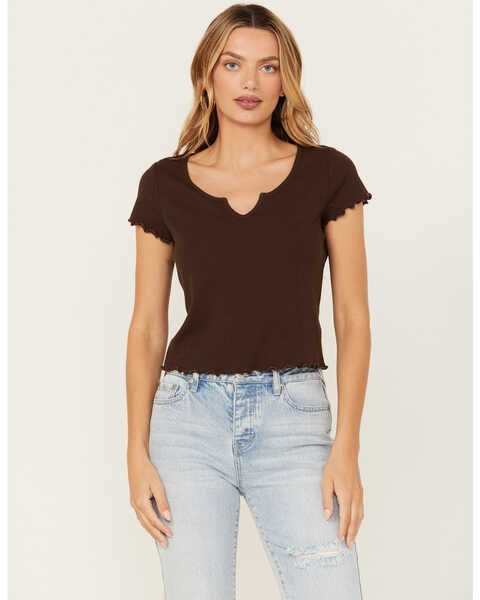 Cleo + Wolf Women's Ribbed Baby Tee, Chocolate, hi-res