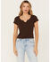 Image #1 - Cleo + Wolf Women's Ribbed Baby Tee, Chocolate, hi-res