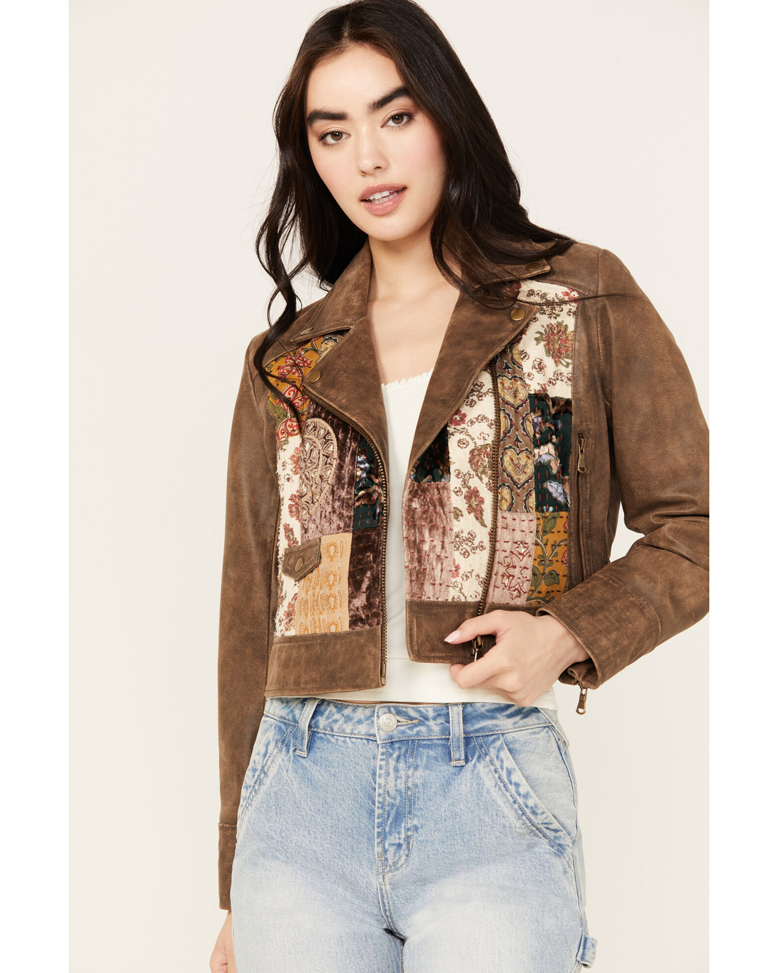 Vintage patchwork outlet leather jacket