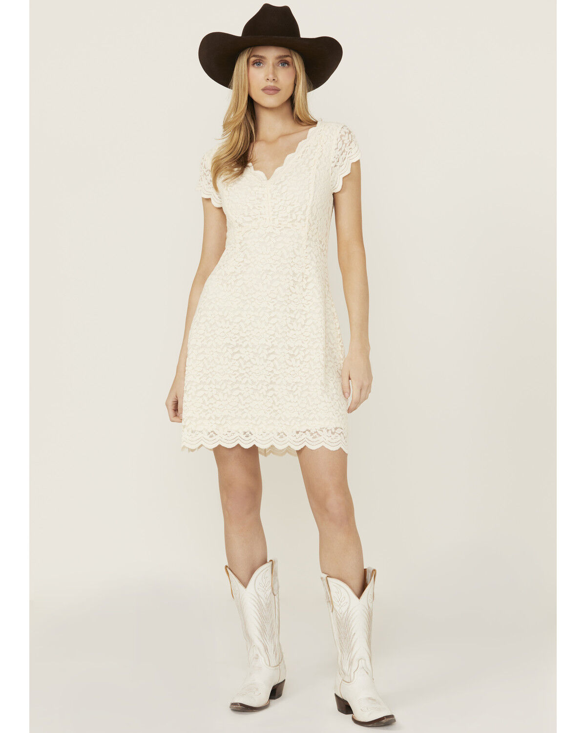 Image #1 - Shyanne Women's Lace Short Sleeve Mini Dress, Cream, hi-res