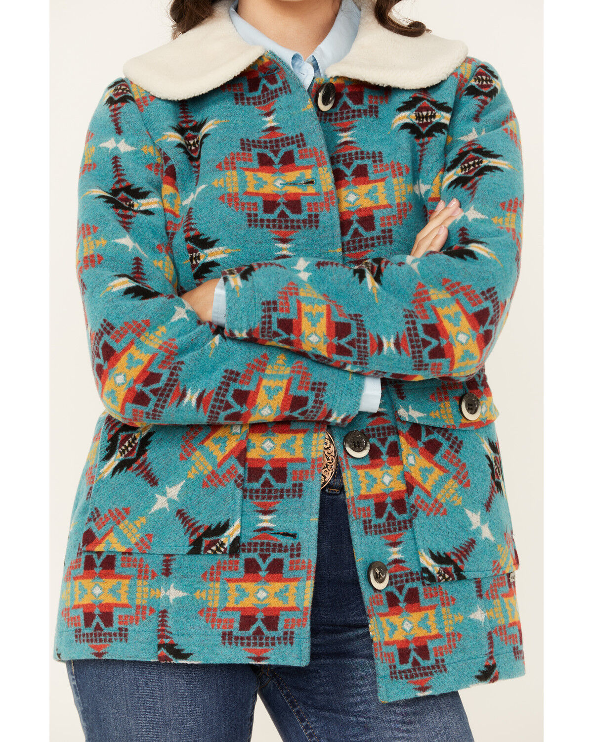 Image #3 - Panhandle Women's Southwestern Print Button-Down Jacket, Blue, hi-res