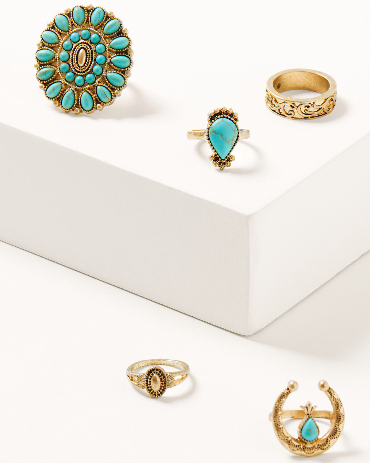 Image #1 - Shyanne Women's Summer Solstice Squash Blossom Ring Set - 5 Piece, Gold, hi-res