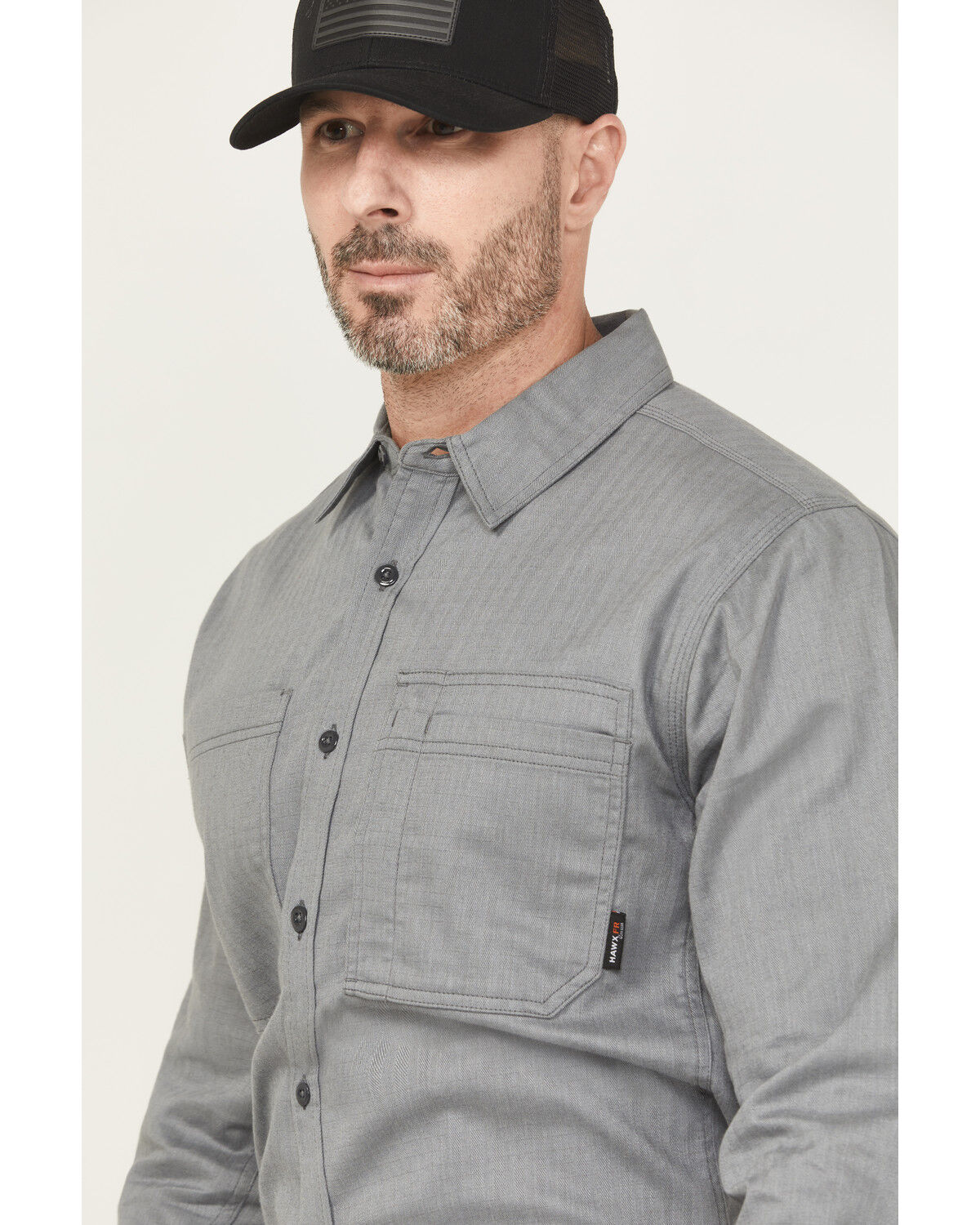 Image #2 - Hawx Men's FR Herringbone Long Sleeve Button-Down Work Shirt, Grey, hi-res